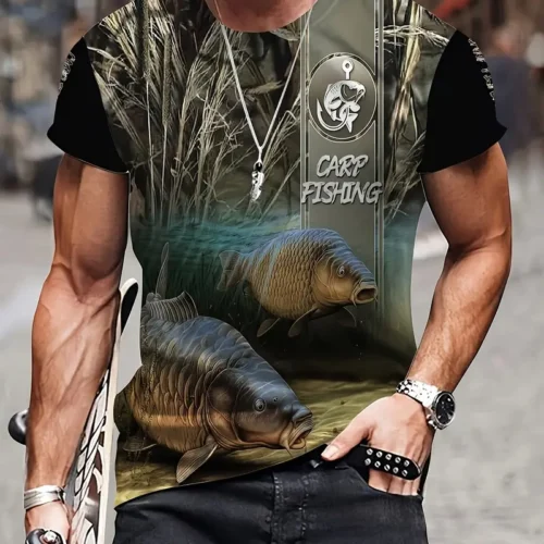 Pánske módne rybárske tričko. Tričko s krátkym rukávom a potlačou. Krásne tričko z veľmi príjemného materiálu pre všetkých milovníkov rybolovu.