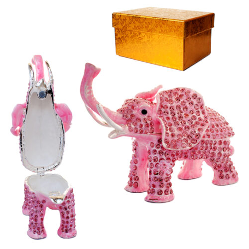 Šperkovnica slon ružový so zirkónmi. Šperkovnicu sa dá otvárať a môžete si do neho vložiť drobnosti. Zabalené v darčekovej krabičke. Rozmery slona : 6 x 11 x 9cm