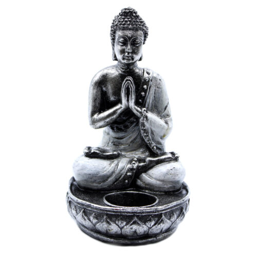 Buddha Svietnik - Biely - Stredný je s láskou ručne maľovaný remeselníkmi z Bali. Ideálny pre domácnosť alebo pracovisko, kde do každého prostredia vnesie " Zen" ktorý znižuje stres. Väčší Buddhovia obsahujú informačné visačky, ktoré  popisujú význam pozícií rúk. 